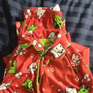 Kids Red and Green Minecraft Pajama Set Size L